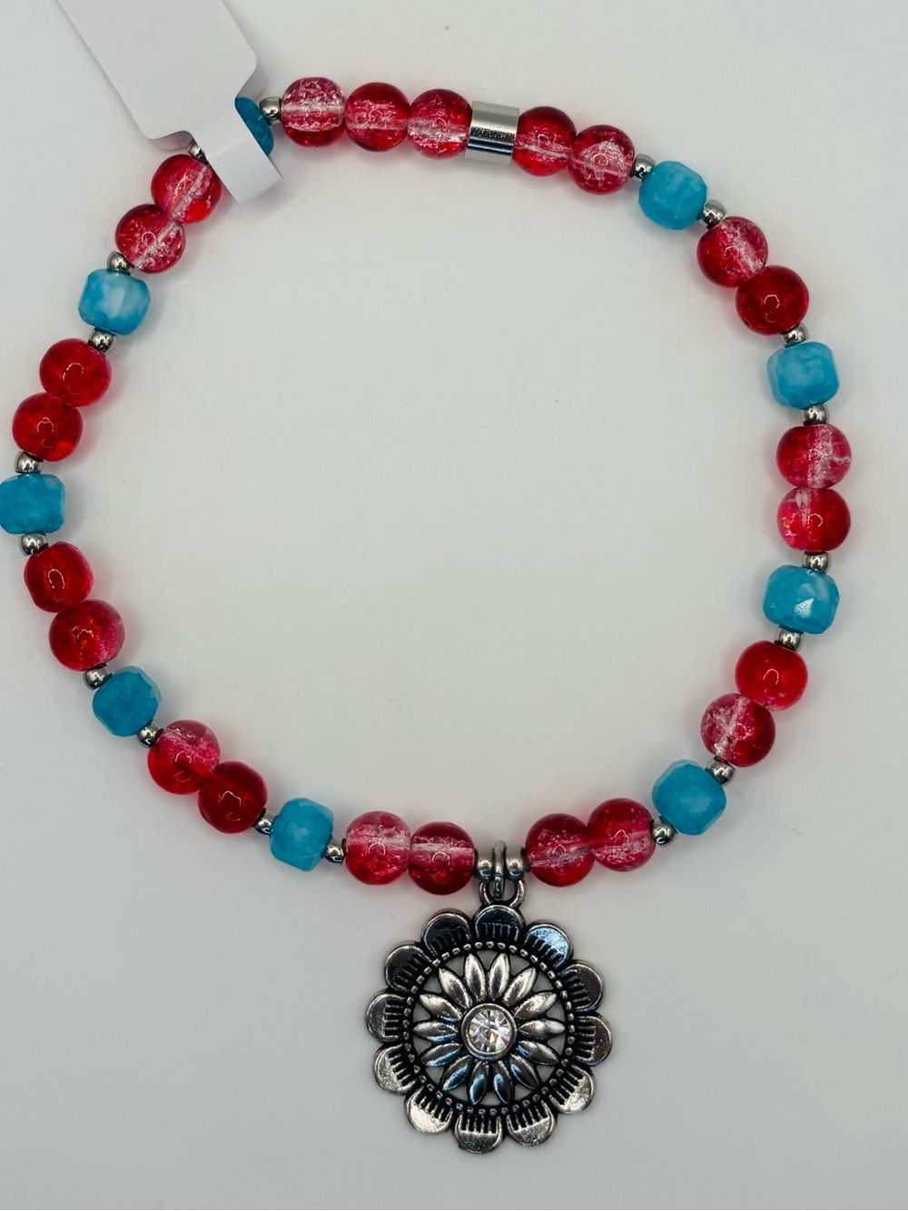 *Anklet* Southwestern Charm & Red Crackle Jade Stretchy Ankle Bracelet - Picture 3 of 6